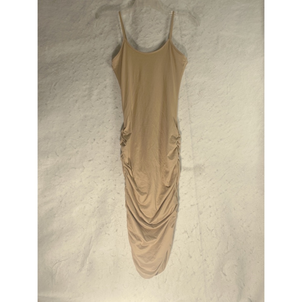 Fashion Nova XS Beige Tan Ruched Bodycon Sheath Dress Spaghetti Strap